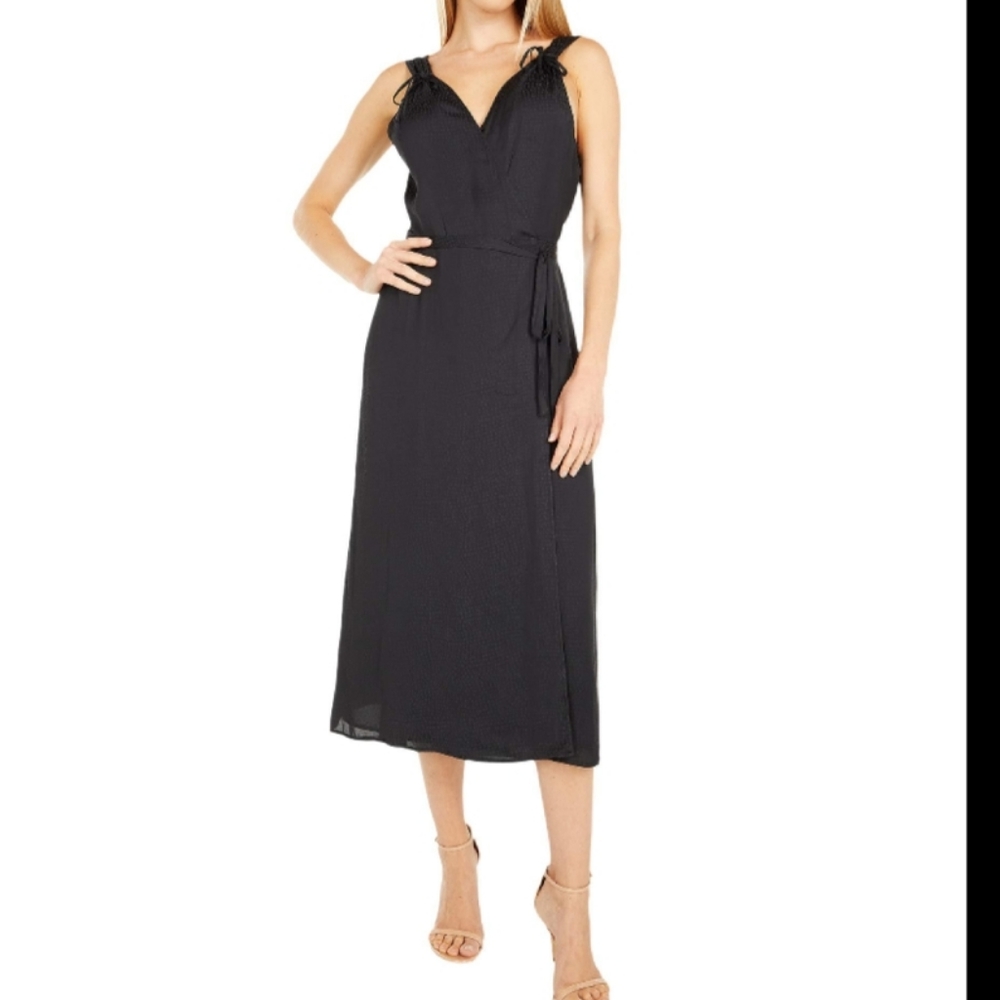 PAIGE CERISA WRAP BLACK MIDI DRESS M